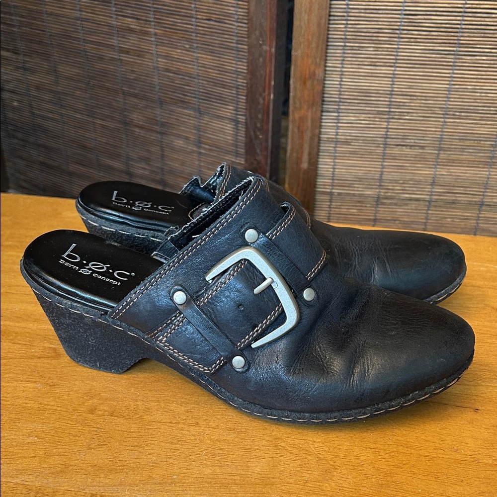 Born Black Leather Mules with Buckle